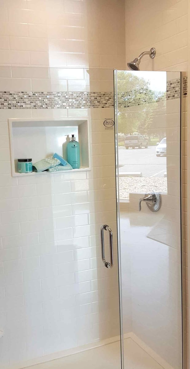 walk-in shower in remodeled bathroom in Central Illinois by True Craft Remodelers